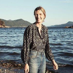 Doen Jane Blouse Black/Cream Flower Block Print